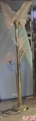 Brass Finish Torchiere Floor Lamp with Floral/Wing Shepherds Crook