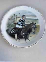 Santa Anita Park Commemorative Collector's Plate featuring jockey and racehorse