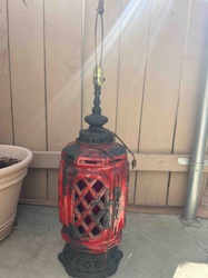 Distressed Red Lantern Style Table Lamp