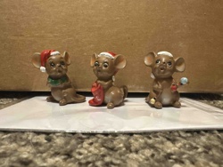 Set of Three Vintage Ceramic Christmas Mice Figurines