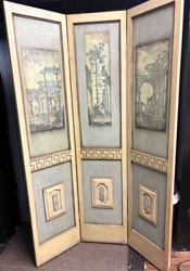 Three-Panel Decorative Room Divider Screen with Classical Ruins Motifs