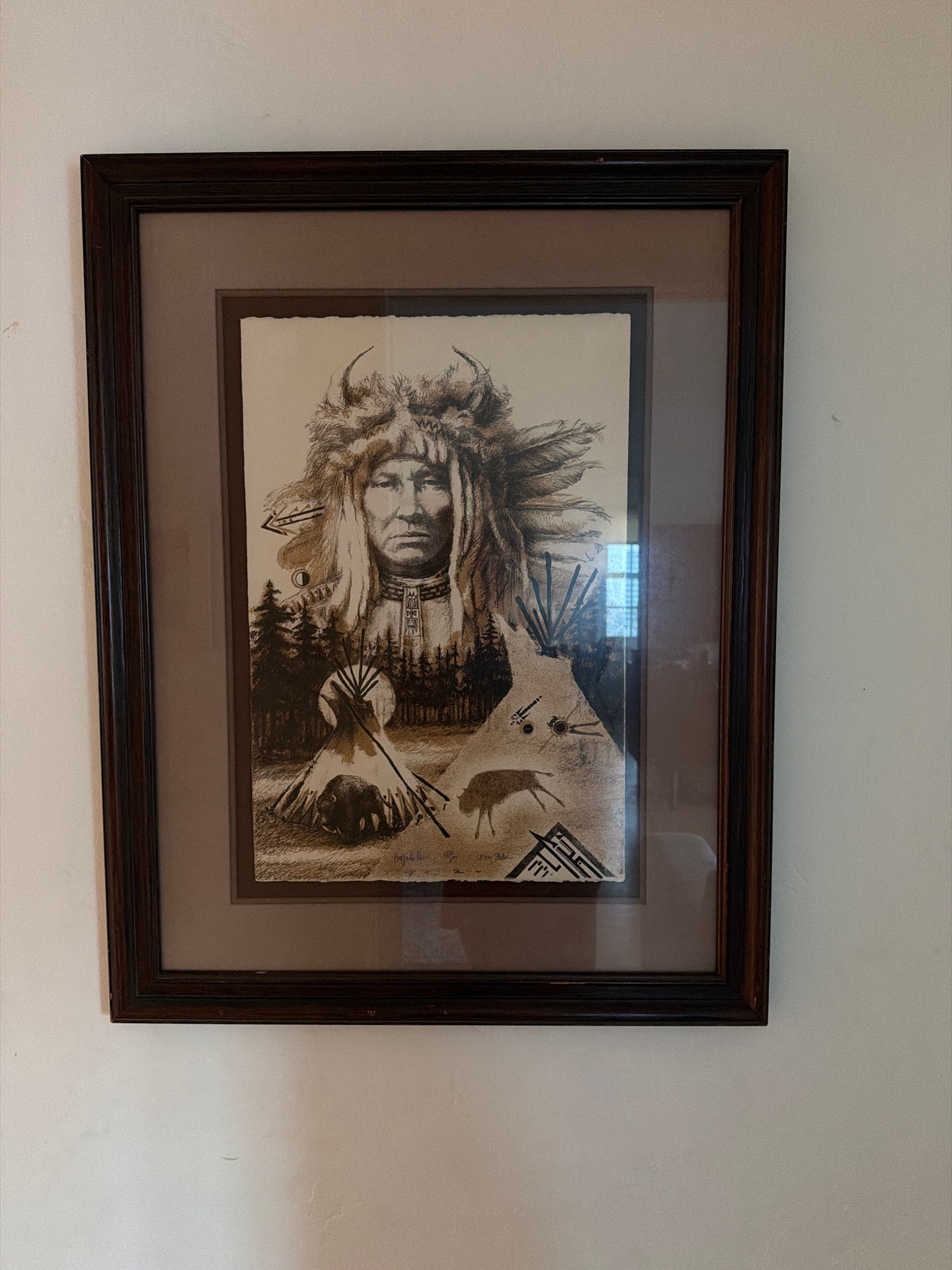Submitted photo of Print depicting Native American imagery, signed illegibly