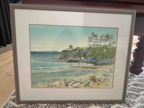 Coastal Harbor Watercolor Painting