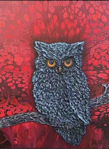 Contemporary Impasto Owl Acrylic Painting