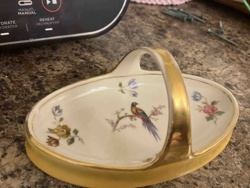 Porcelain Handled Serving Dish with Bird and Floral Motif