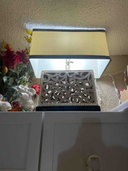 Ornately Carved Table Lamp with Rectangular Shade