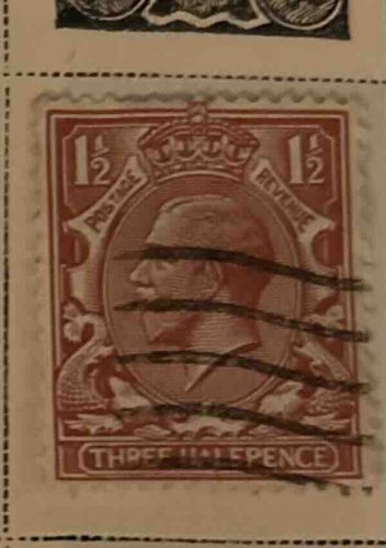 King George V Great Britain 1½d Postage and Revenue Stamp