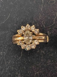 14K Yellow Gold Oval Diamond Engagement and Wedding Ring Set