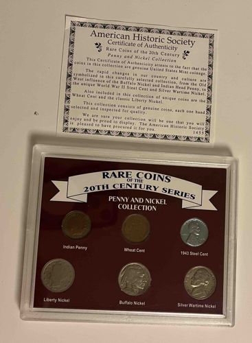 Rare Coins of the 20th Century: Penny and Nickel Collection with Certificate of Authenticity