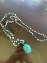Multi-strand Beaded Necklace with Large Turquoise-like Pendant