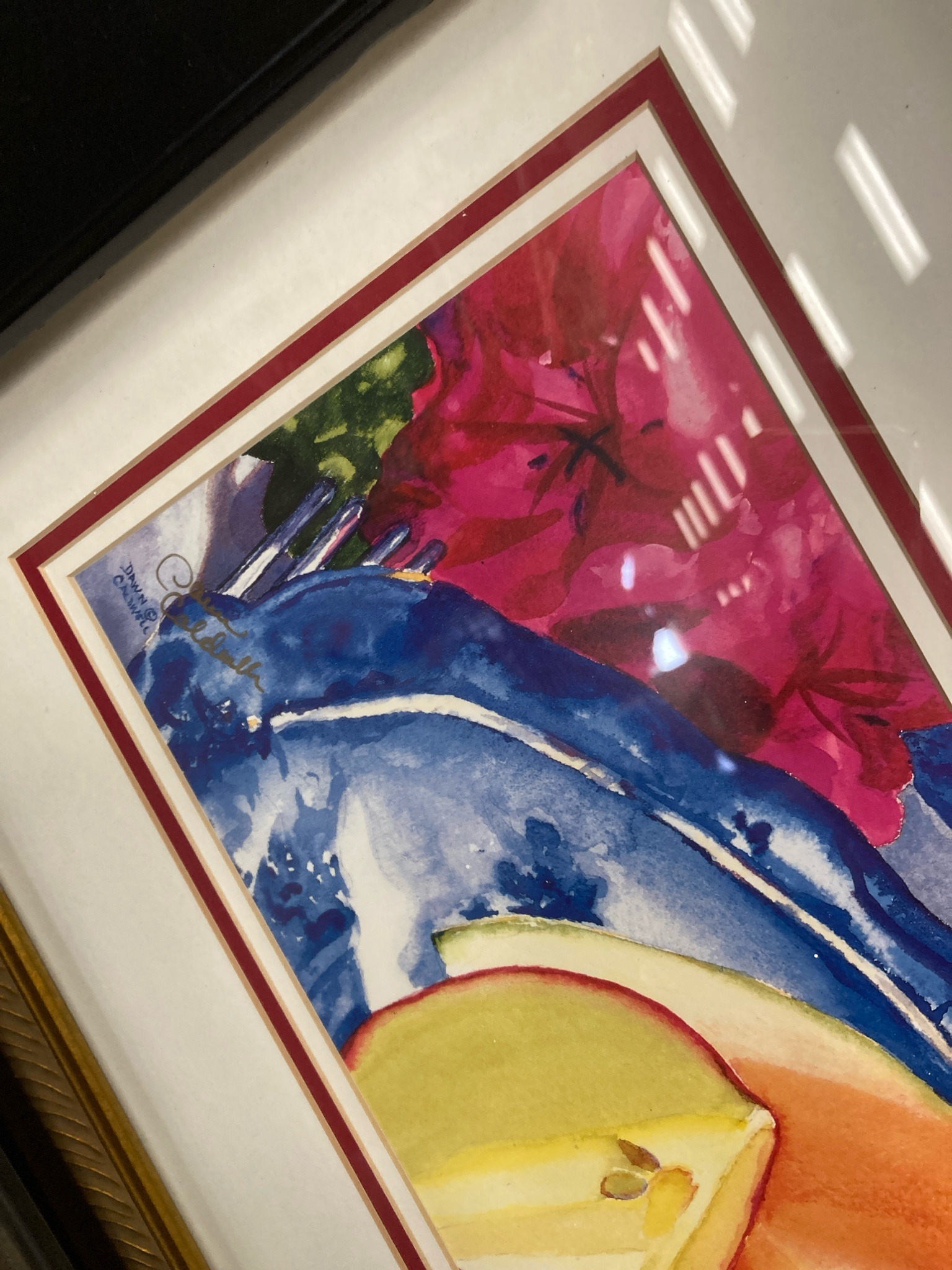 Submitted photo of Watercolor still life painting signed 'Dawn Caldwell'