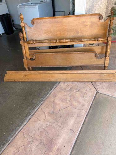 Vintage Wooden Bed Frame (Headboard, Footboard, and Side Rails)