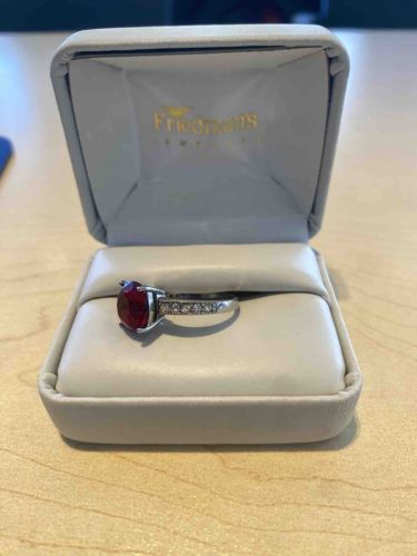 Red Gemstone and Diamond/CZ Accent Ring