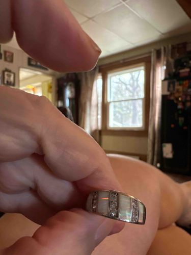 Lab-Created Opal and Clear Stone Inlay Band Ring