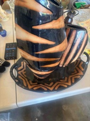Tiger Stripe Ceramic Pitcher, Cup, and Tray Set