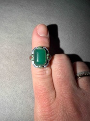Art Deco Style Green Chalcedony and Enamel Ring