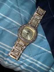 Iced Out Gold Tone Quartz Wristwatch