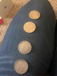Assorted US Coins (Morgan Dollar, Peace Dollar, Roosevelt Dime, Kennedy Half Dollar)