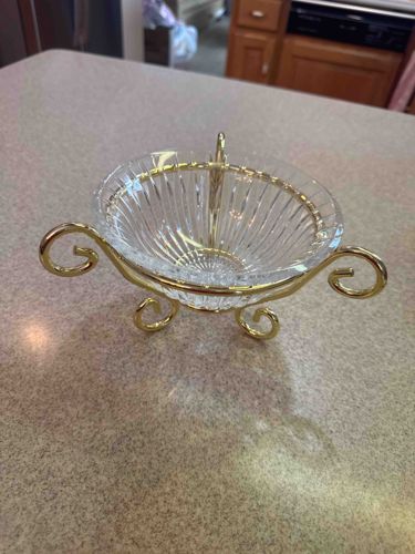 Crystal and Gilt Metal Serving Bowl with Stand