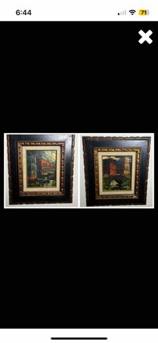 Pair of Mid-Century Cityscape Paintings by L. Sauer