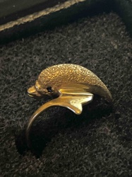 10K Gold Dolphin Ring with Emerald Eyes