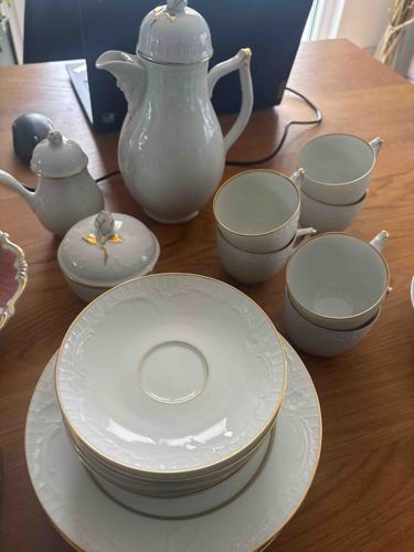 Vintage White Porcelain Coffee/Tea Set with Gold Trim