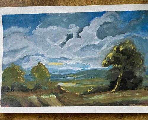 Original Gouache Landscape Painting by S. Dempsey, March 2019
