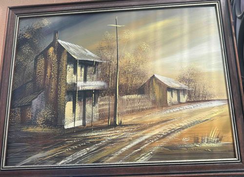 Mid-Century Modern Earth Tone Landscape Oil Painting