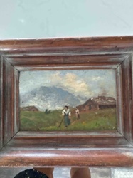 Framed Rural Landscape Painting with Figures