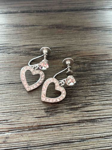 Rhinestone Heart Screw-Back Earrings