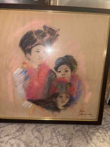 Pastel Portrait of Three Figures