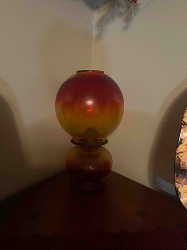 Opalescent Glass Oil Lamp Shade and Base