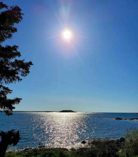 Coastal Landscape with Sun Glare