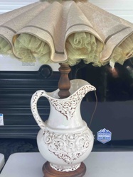 Vintage Ceramic Pitcher Form Table Lamp with Pleated Mesh Shade