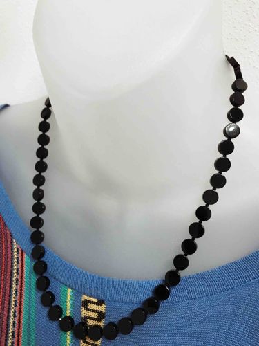 Sterling Silver and Black Onyx Disc Bead Necklace