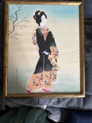 Framed Japanese Geisha or Maiko Artwork on Silk