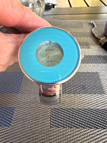 Geneva Quartz Bangle Watch with Turquoise Accent