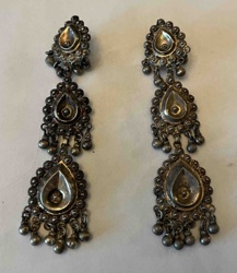 Antique Silver-Toned Dangle Earrings with Teardrop Motifs and Bells