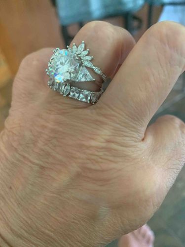 Moissanite Engagement Ring and Marquise Eternity Band Ensemble