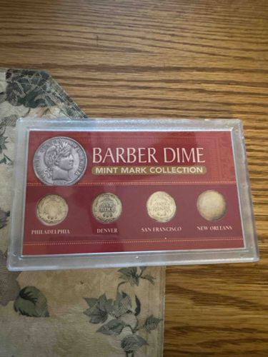Barber Dime Mint Mark Collection in Display Case