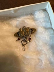 Mixed Metal Cat Brooch with Dangles