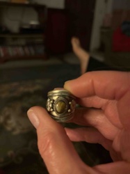 Silver Ring with Tiger's Eye Cabochon and Ornate Shoulders