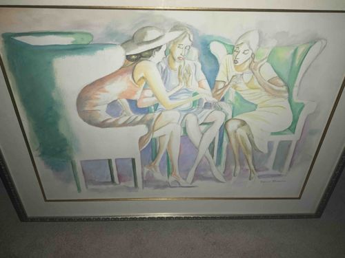 Modern Figurative Watercolor Painting of Three Women