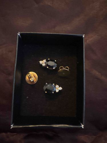 14k Yellow Gold and Blue Sapphire Diamond Accent Stud Earrings