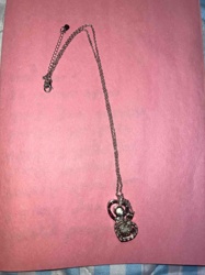 Double Heart Pendant Necklace with Faux Pearl and Clear Stone Accents
