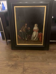 Framed Genre Scene Oil Painting