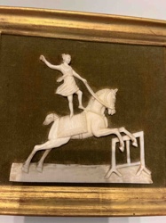 Framed Carved Ivory or Bone Equestrian Figure
