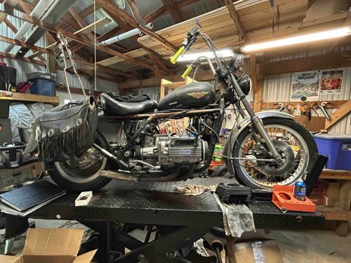 Custom Vintage Motorcycle on Lift