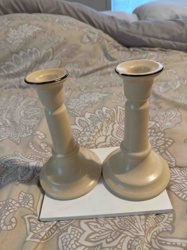 Pair of Ivory-Colored Enamelware Candle Holders