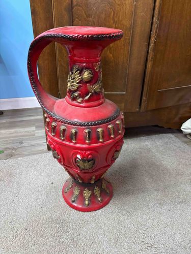 Decorative Red and Gold Pedestal Vase
